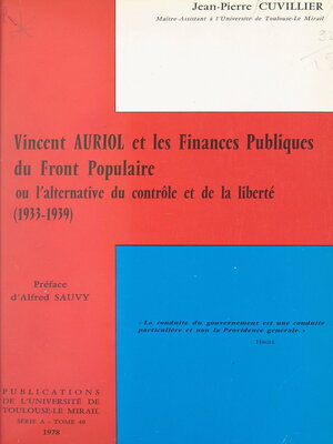 cover image of Vincent Auriol et les finances publiques du Front populaire